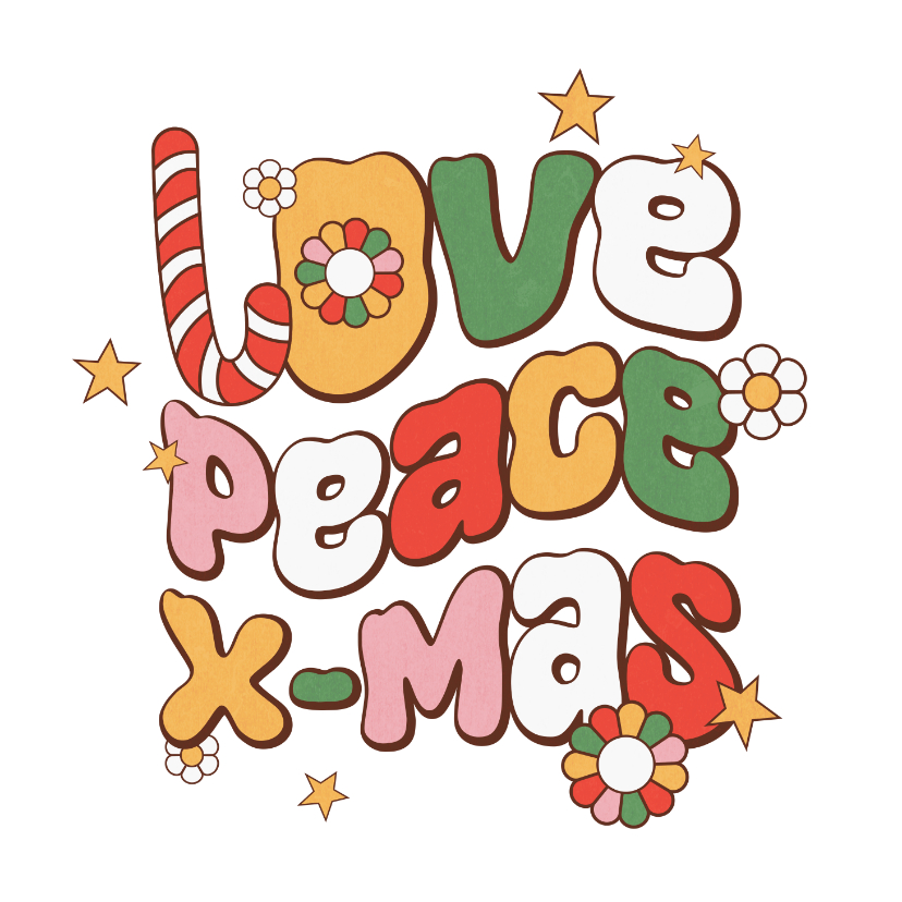 Zakelijke kerstkaarten - Funky groovy kerstkaart typografie flower power xmas