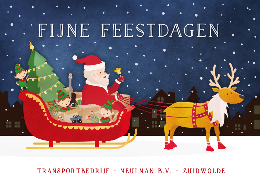 Zakelijke kerstkaarten - Grappige kerstkaart transport branche met volle arrenslee 