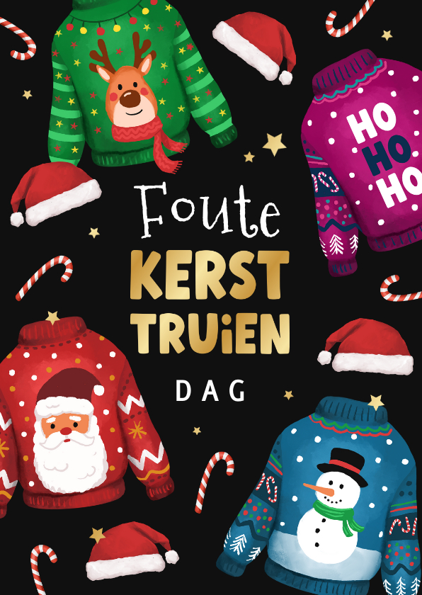 Zakelijke kerstkaarten - Grappige uitnodiging foute kerst kersttruien dag bedrijf