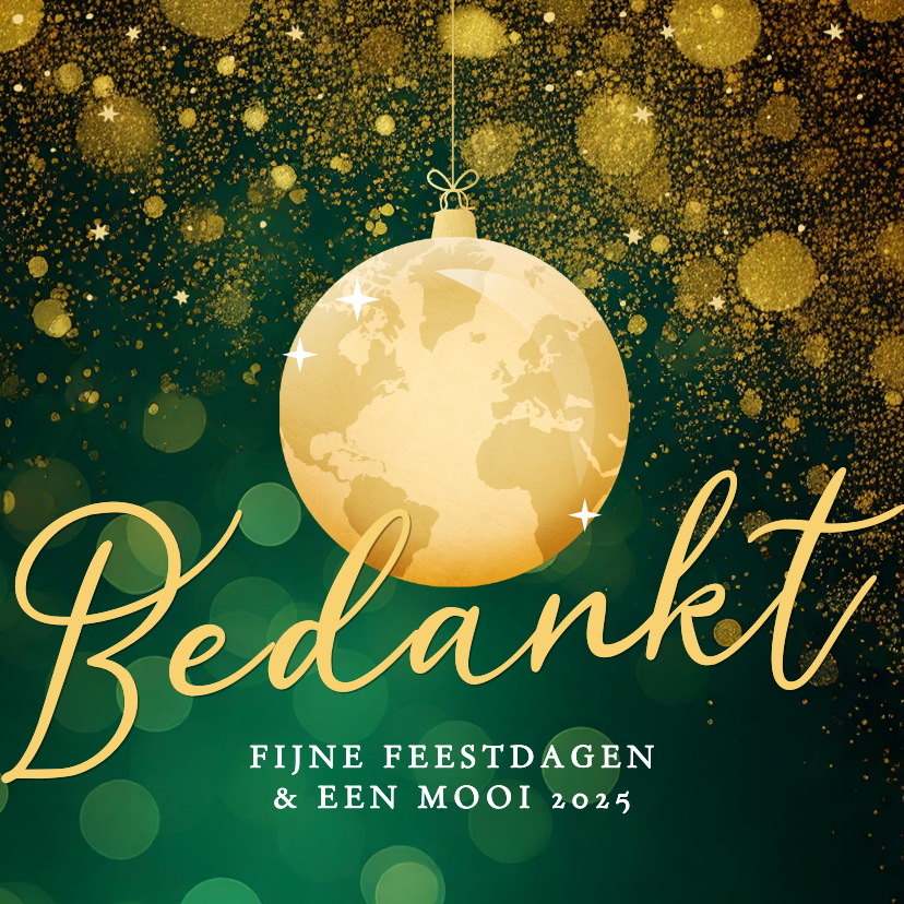 Zakelijke kerstkaarten - Groene kerstkaart zakelijk met gouden wereldkaart kerstbal