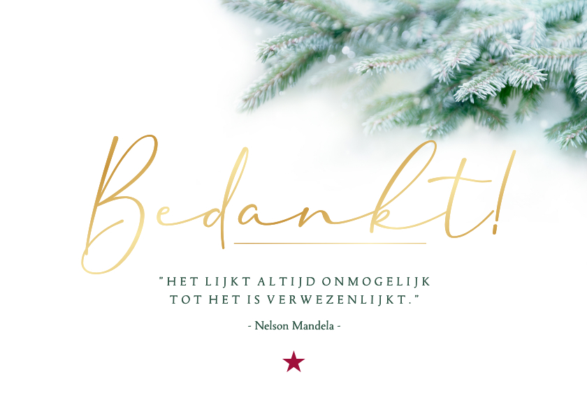 Zakelijke kerstkaarten - Kerstkaart 'Bedankt' goudfolie en dennentakjes