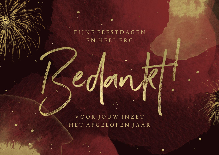 Zakelijke kerstkaarten - Kerstkaart bedankt medewerkers waterverf rood goud vuurwerk