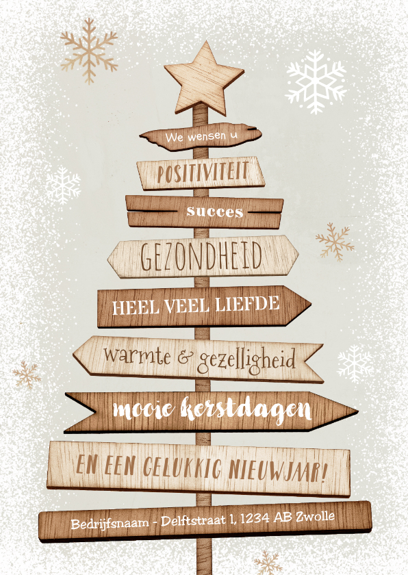 Zakelijke kerstkaarten - Kerstkaart kerstboom hout industrieel ster sneeuw positief