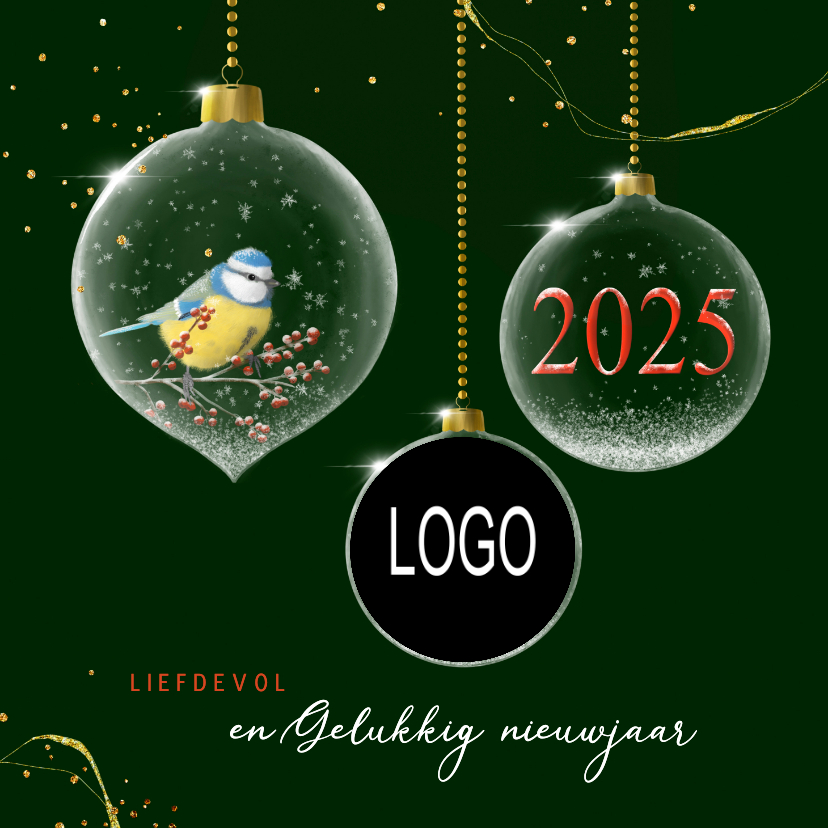 Zakelijke kerstkaarten - Kerstkaart zakelijk glazen kerstballen met logo