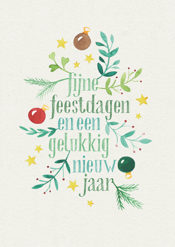 Zakelijke kerstkaarten - Kerstkaart zakelijk kersttwijgjes aquarel