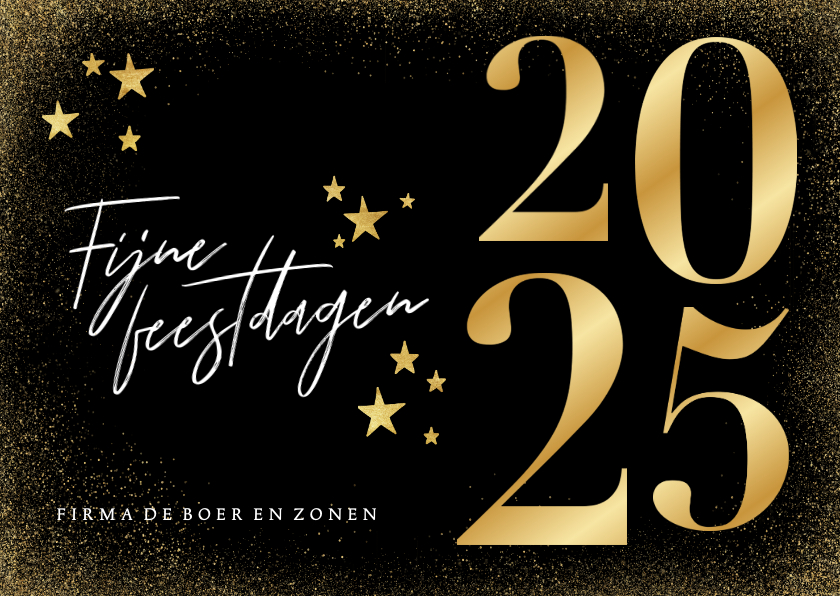 Zakelijke kerstkaarten - Stijlvolle kerstkaart met goudenfolie 2025 en sterren 