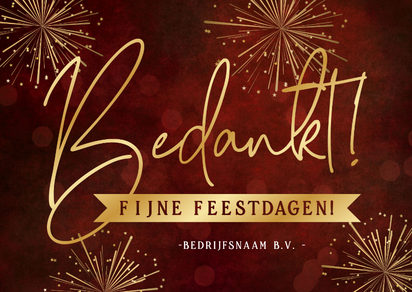 Zakelijke kerstkaarten - Stijlvolle rode zakelijke bedanktkaart met gouden vuurwerk