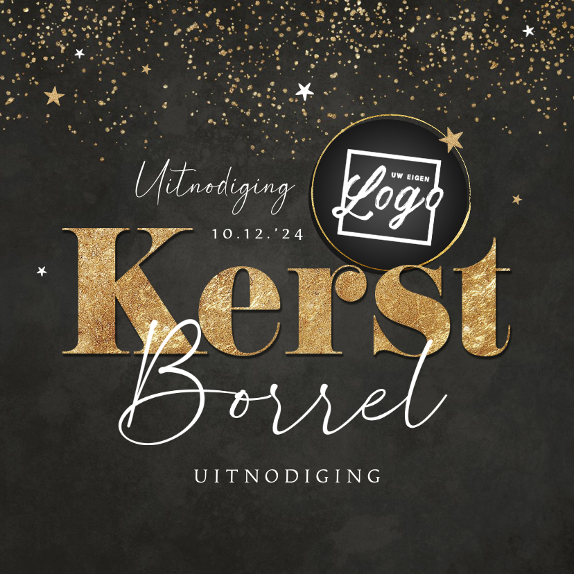 Zakelijke kerstkaarten - Uitnodiging kerstborrel krijtbord goud champagne kerst ster