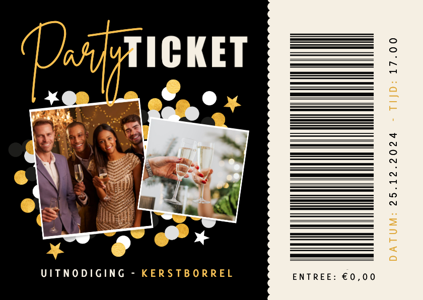 Zakelijke kerstkaarten - Vrolijke uitnodiging kerstborrel met foto's Party ticket