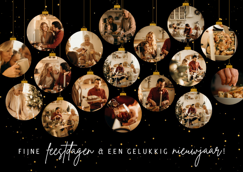 Zakelijke kerstkaarten - Zakelijk kerstkaartje met 17 kerstballen met foto's en folie