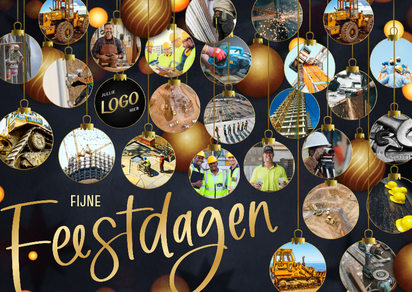 Zakelijke kerstkaarten - Zakelijke fotocollage kerstkaart met kerstballen