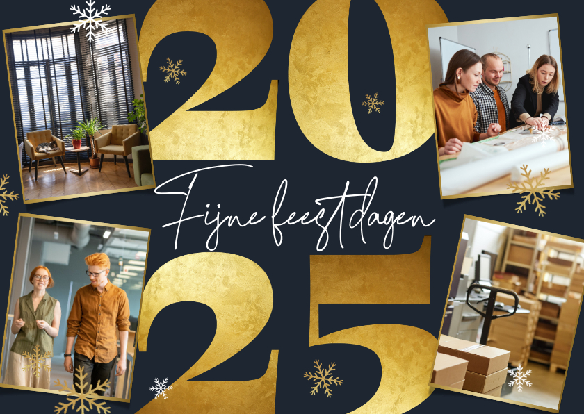 Zakelijke kerstkaarten - Zakelijke kerst kaart 2025 goud eigen foto's of logo