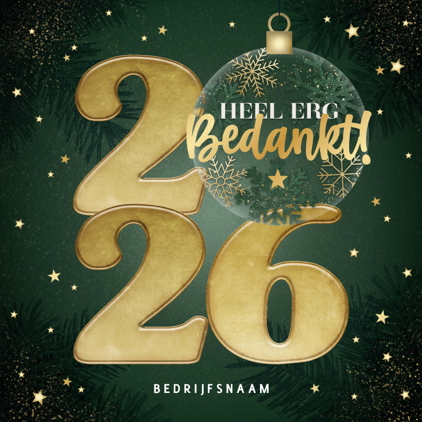 Zakelijke kerstkaarten - Zakelijke kerstkaart 2026 kerstbal sterren, takjes bedankt!