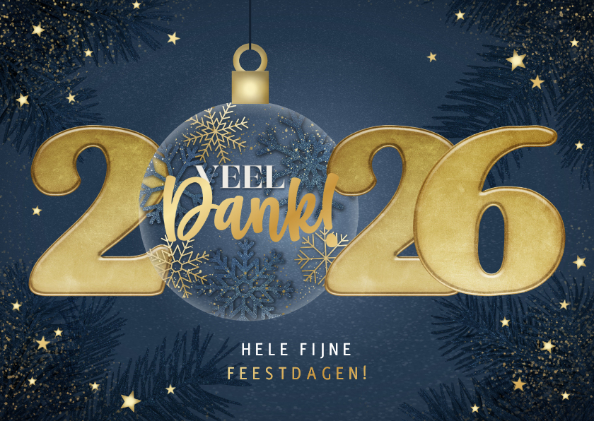 Zakelijke kerstkaarten - Zakelijke kerstkaart 2026 met kerstbal sterren en takjes