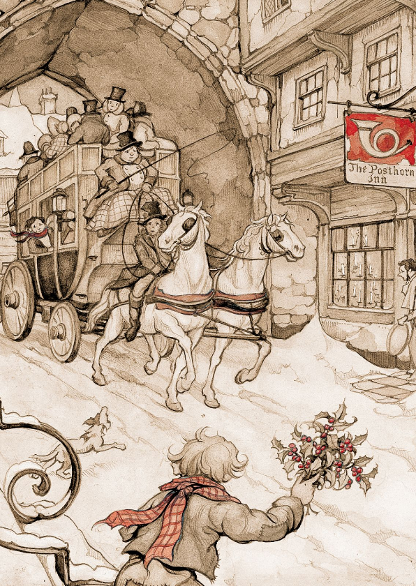 Zakelijke kerstkaarten - Zakelijke kerstkaart Anton Pieck postkoets bruindruk