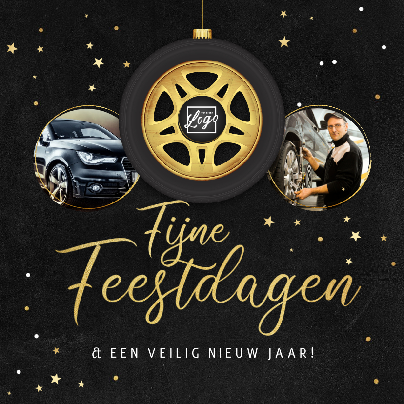 Zakelijke kerstkaarten - Zakelijke kerstkaart autobedrijf montage transport velg goud