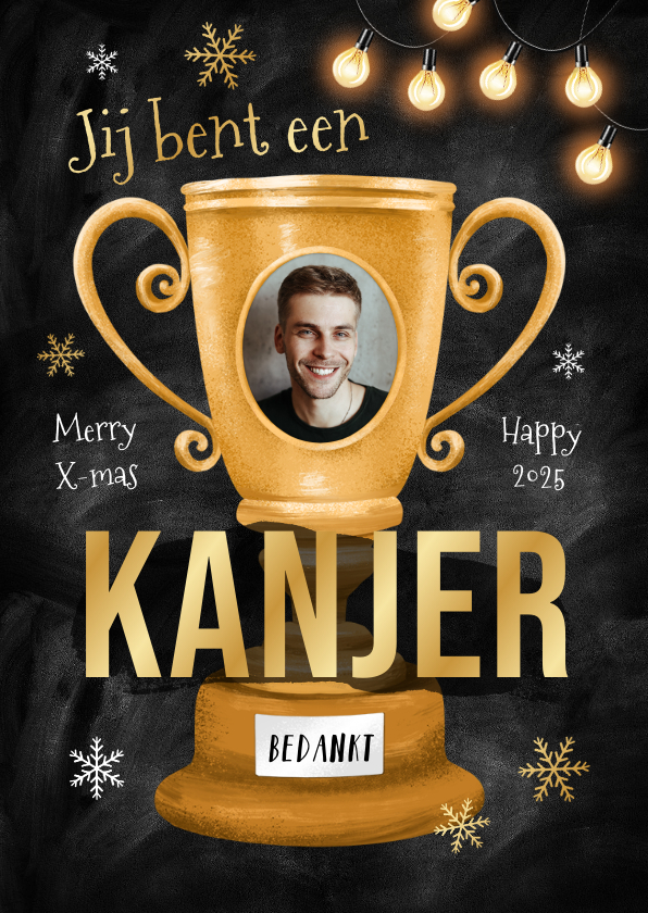 Zakelijke kerstkaarten - Zakelijke kerstkaart bedankt kanjer medewerker beker