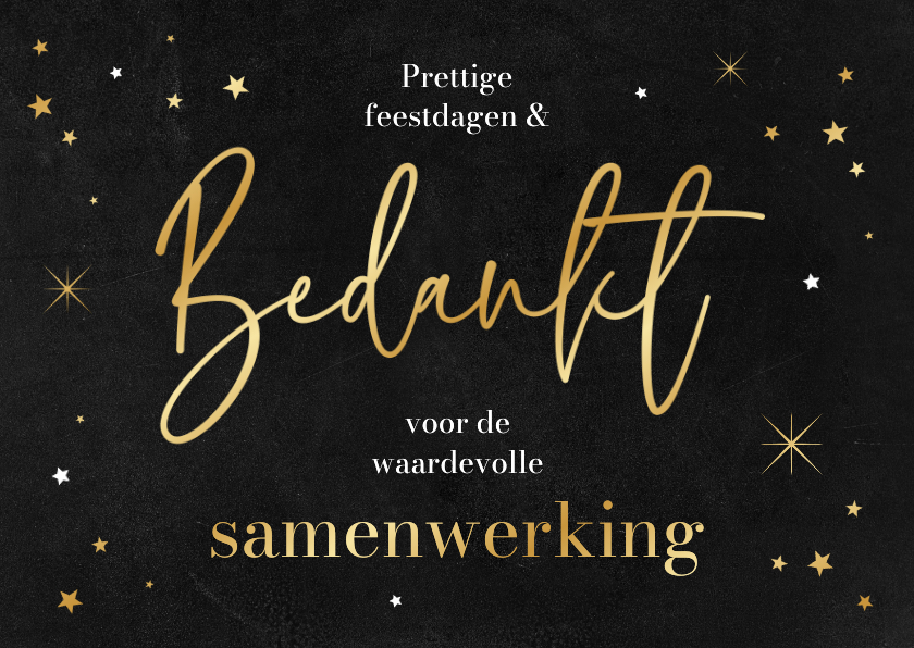 Zakelijke kerstkaarten - Zakelijke kerstkaart bedankt samenwerking sterren goud