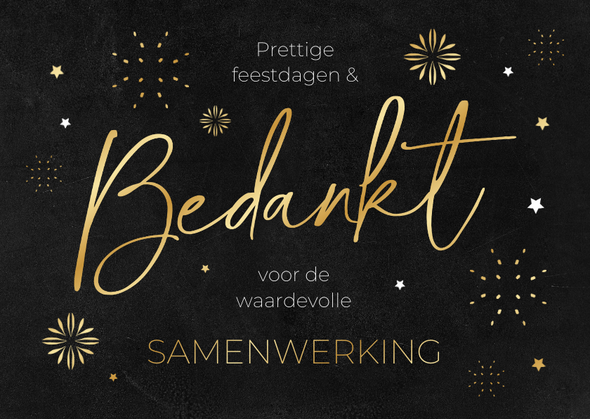 Zakelijke kerstkaarten - Zakelijke kerstkaart bedankt samenwerking vuurwerk sterren