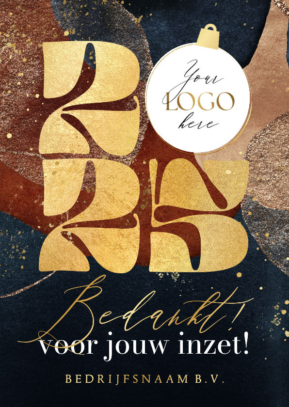 Zakelijke kerstkaarten - Zakelijke kerstkaart 'Bedankt' watercolor goud logo kerstbal