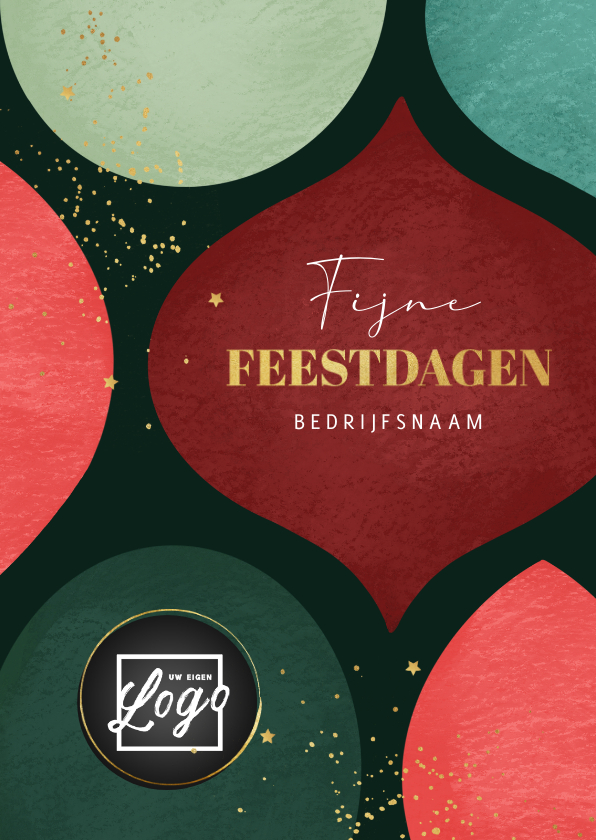 Zakelijke kerstkaarten - Zakelijke kerstkaart fijne feestdagen figuren goud sterren