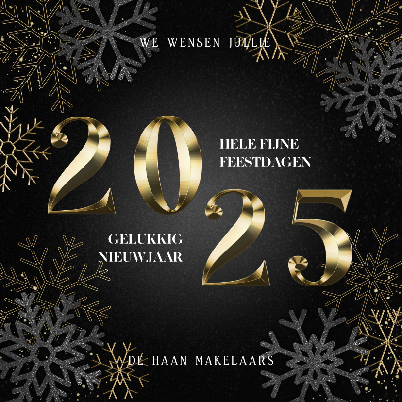 Zakelijke kerstkaarten - Zakelijke kerstkaart gouden 2025 & sneeuwvlokken