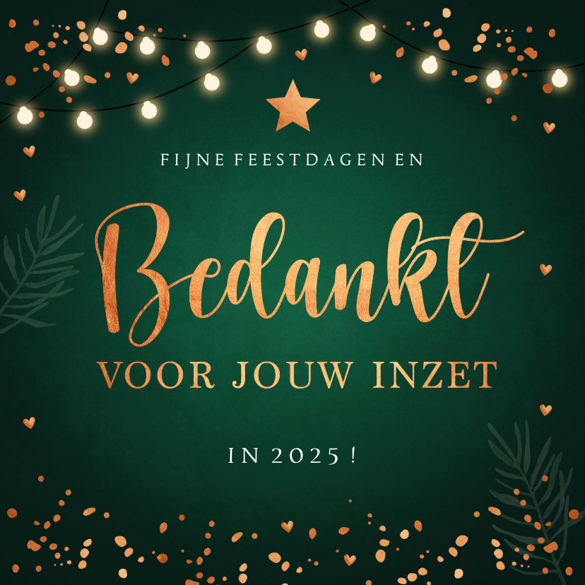 Zakelijke kerstkaarten - Zakelijke kerstkaart groen bedankt lampjes sparkles