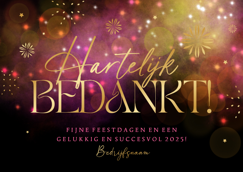 Zakelijke kerstkaarten - Zakelijke kerstkaart hartelijk bedankt vuurwerk sprankelend