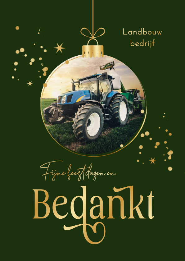 Zakelijke kerstkaarten - Zakelijke kerstkaart kerstbal bedankt sterren goud algemeen