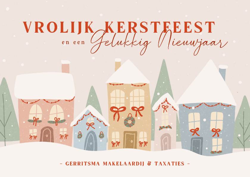 Zakelijke kerstkaarten - Zakelijke kerstkaart met illustratie van kersthuisjes 