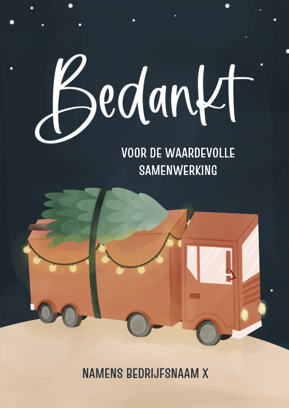 Zakelijke kerstkaarten - Zakelijke kerstkaart met vrachtwagen en lichtjes in donker