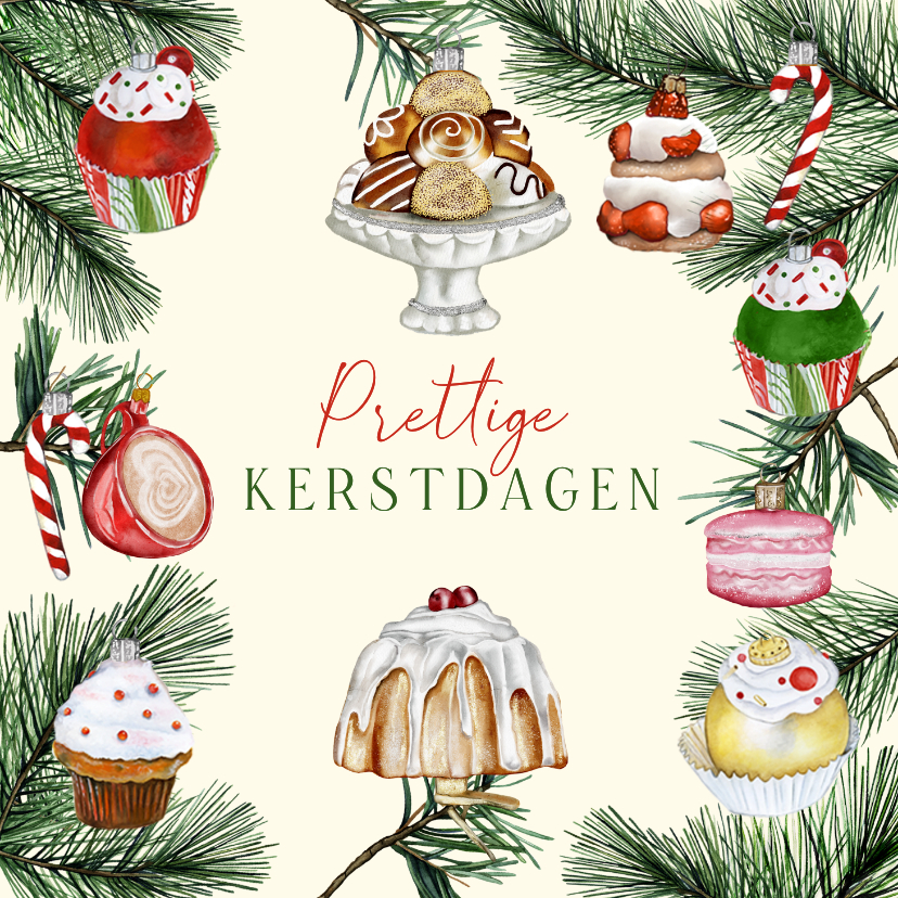 Zakelijke kerstkaarten - Zakelijke kerstkaart ornamenten taartjes