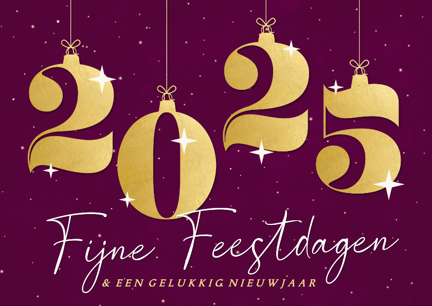 Zakelijke kerstkaarten - Zakelijke kerstkaart paars gouden cijfers heelal sterren