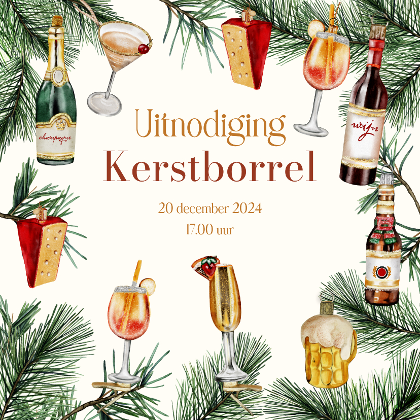 Zakelijke kerstkaarten - Zakelijke kerstkaart uitnodiging kerstborrel drankjes