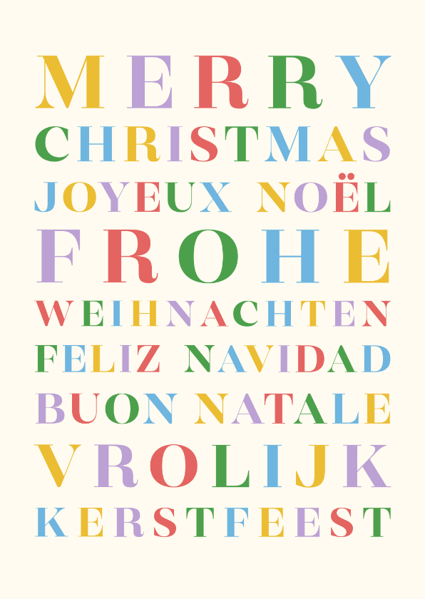 Zakelijke kerstkaarten - Zakelijke trendy kerstkaart regenboog typografie talen