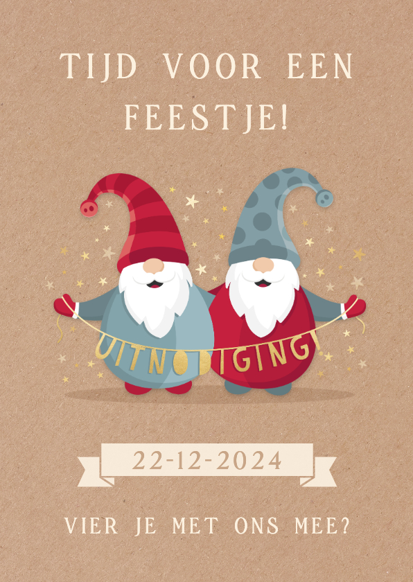 Zakelijke kerstkaarten - Zakelijke uitnodiging kerstfeestje met kerstkabouters